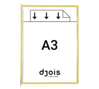 Djois, 113004 - Lot de 10 Poches à Pivots A3 Portrait - Tarifold Système d'Affichage et Présentation Documents Professionnel - PVC Souple, Résistant, Anti - Reflets, Cadre Acier - Jaune