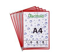 Djois 114063 Lot de 5 pochettes étanches en acier inoxydable anti-humidité, format A4, portrait, rouge, protection documents, étanches, flexibilité, hygiène, usines, cuisines, industrie alimentaire