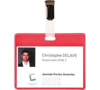 Djois, 200503 - Lot de 25 badges visiteurs PVC avec clips - Rouge - Identification - Événements - Entreprise - Écoles - Hôpitaux - Pratique - Accessoires de sécurité - Identification