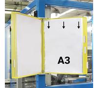 Djois, 413104 - Système de Présentation Mural Métal A3-10 Poches à Pivots PVC Antireflet - Support Robuste Tarifold Affichage Professionnel Industrie, Entrepôts, Magasins, Bureaux - Jaune