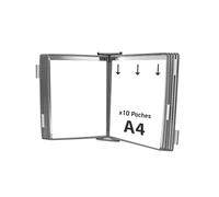 Djois, 414100 - Présentation Mural Métal A4, Antireflet, 10 Poches, Gris | Métal Robuste, Poches à Pivots PVC Antireflet, pour Industrie, Entrepôts, Magasins et Bureaux