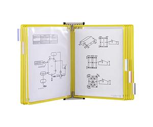 Djois, 414104 - Présentation Mural Métal A4, Antireflet, 10 Poches, Jaune | Métal Robuste, Poches à Pivots PVC Antireflet, pour Industrie, Entrepôts, Magasins et Bureaux