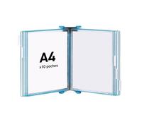 Djois, 414171 - Kit de Présentation Mural Métal Candy Line avec 10 Poches à Pivots A4 PP Antireflet - Tarifold Support de Consultation Documents pour Bureau et Atelier - Bleu Translucide