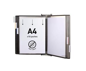 Djois, 414507 - Présentation Mural Antimicrobien A4, PVC, 10 Poches, Noir | PVC Antimicrobien, Pivots Métalliques, pour Hôpitaux, Bureaux et Affichage Professionnel