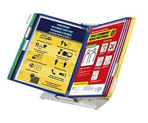 Djois Présentoir de table Kit Pupitre « Antimicrobien » Sterifold avec 10 pochettes A4 PVC gris clair pour Consultation et Présentation des documents, Cadres couleurs Assorties