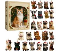 Djowyh Calendrier de l'Avent Noël Chat | 24 Jours Décorations Chaton Compte à Rebours Avent - Décorations d'Intérieur Acrylique pour Couronne Arbre Décembre Étagère Porte Fenêtre Voiture Salon Chambre