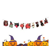 Djowyh Guirlande d'Halloween - Bannière en bois vintage - 160 cm - Décoration d'Halloween pour l'intérieur et l'extérieur - Guirlande décorative pour cimetière, porte, entrée, fenêtre, terrasse