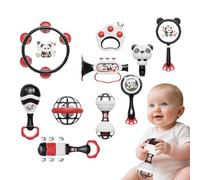 Djowyh Hochet et Anneau de Dentition pour les Bébés,Panda à Saisir et à Secouer | Anneau de Dentition Sensoriel et Instruments Musicaux pour Développement et Apprentissage Préscolaire