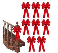Djowyh Lot de 8 nœuds de Noël décoratifs - Grand nœud rouge - Ornements à bord doré pour couronne de Noël - Décoration d'intérieur et d'extérieur - Pour jardin, cour, cheminée, mur