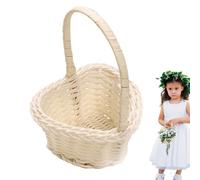 Djowyh Panier De Fille De Fleur - Petit Panier À Fleurs En Osier | Panier De Fleurs De Mariage Blanc Tissé À La Main Avec Poignée | Décoration De Fête Élégante Pour Mariage, Balcon