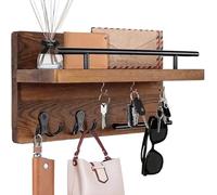 Djowyh Porte-Clefs Murale,en Bois Rétro Décoratif pour Rangement,Support pour Clés Murale avec Crochet d'Étagère Flottante | pour Foyer Manteau Courrier Entrée Chapeau Sac à Dos Sac à Main Maison