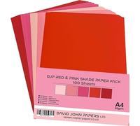 DJP Lot de 100 feuilles de papier teinté rouge et rose 80 g/m² - 5 couleurs, 20 feuilles de chaque couleur