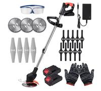 DJROLL Coupe Bordure sans Fil avec 2 Batteries, 21V Débroussailleuse Electrique sans Fil et 3 Types de Lames pour la Coupe de Jardin, Pelouses et Terres Agricoles