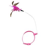 DJSKLDF Canne a Peche Chat Cat Collar Toy Attached, Silicone Teasing Wand Adjustable Feather Toys with Bell Interactive Teaser(Pink)