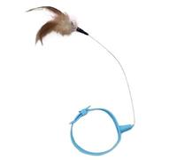 DJSKLDF Canne a Peche Chat Cat Collar Toy Attached, Silicone Teasing Wand Adjustable Feather Toys with Bell Interactive Teaser(Blue)