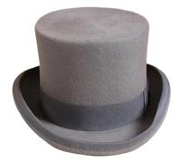 DJSKLDF Chapeau Haut de Forme Chapeau haut de forme plat en laine for homme, casquette magicien polyvalente, chapeau à sangle cylindrique élégant(Grey,54-56cm)