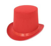 DJSKLDF Chapeau Haut de Forme Le magicien a effectué un haut-de-forme en polyester, chapeau plat rouge noir, spectacles de Jazz sur scène for hommes et femmes, grande taille(Red)