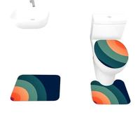 DJSKLDF Ensemble de Tapis de Bain Ensemble de 3 Tapis Bain rétro années 70, Douche antidérapant en Microfibre à imprimé Vintage Vibrant avec Couvre-Toilette Forme U décoratif