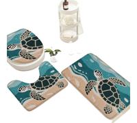 DJSKLDF Ensemble de Tapis de Bain Lot de 3 Tapis Salle Bain en Flanelle Motif Coquillages, Vue mer, Forme U, absorbants et antidérapants, for Couvercle Toilettes(Color1)