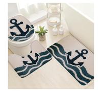 DJSKLDF Ensemble de Tapis de Bain Lot de 3 Tapis Salle Bain en Flanelle Motif Coquillages, Vue mer, Forme U, absorbants et antidérapants, for Couvercle Toilettes(Color5)