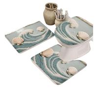 DJSKLDF Ensemble de Tapis de Bain Lot de 3 Tapis Toilette en Forme Coquillage, antidérapants et absorbants, avec Couvercle Porte WC U revêtement Sol Moquette absorbante for Salle Bain Douche(Color2)