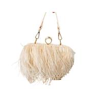 DJSKLDF Sac à Plume Pochette de soirée en plumes d'autruche for femme, sac à main et pochette mariage, bandoulière avec chaîne pour fête(Champagne)