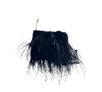DJSKLDF Sac à Plume Pochette fourre-tout en plumes d'autruche, sac à main de mariage, poignée métal, bandoulière soirée pour fête(Black)
