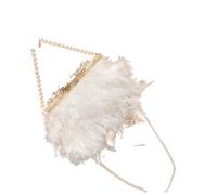 DJSKLDF Sac à Plume Sac à main en plumes d'autruche for femme, pochette de soirée avec chaîne perles, sac bandoulière pour fête(White A)