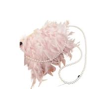 DJSKLDF Sac à Plume Sac à main en plumes d'autruche for femme, pochette de soirée avec chaîne perles, sac bandoulière pour fête(Pink A)