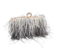DJSKLDF Sac à Plume Sac à main en plumes de perles for femmes, sacs soirée, pochette, pochettes dîner, sac messager for dames pour fête(Light Grey)