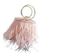 DJSKLDF Sac à Plume Sac de soirée en poils d'autruche, sac seau tendance avec anneau poignet, à bandoulière longue chaîne pour fête(Pink)