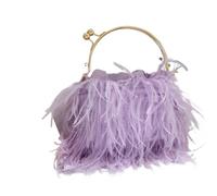DJSKLDF Sac à Plume Sacs de soirée mariage en plumes d'autruche, sacs à main franges couture créateur, bandoulière chaîne perles pour fête(Lavender)