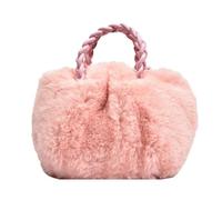 DJSKLDF Sac Fourre-tout Moelleux Femmes élégant sacs à bandoulière moelleux en peluche nuage sac main tissé poignée femme épaule marque filles petit fourre-tout(Pink)