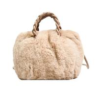 DJSKLDF Sac Fourre-tout Moelleux Femmes élégant sacs à bandoulière moelleux en peluche nuage sac main tissé poignée femme épaule marque filles petit fourre-tout(Khaki)