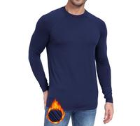 Djtnzdm Hauts Thermiques Homme Compression Homme Manches Longues Respirant sous Vetement Hiver Homme Polaire Tee Shirt Thermolactyl Sport Gym Ski Vêtement Chaud(Bleu Marine-L)