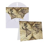 DJUETRUI Cartes de vœux vierges avec enveloppes 10,2 x 15,2 cm - Carte du monde antique - Carte de remerciement - Cartes vierges pour toutes les occasions : anniversaire, remerciement, mariage, fêtes