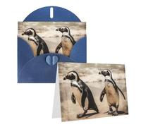 DJUETRUI Cartes de vœux vierges avec enveloppes Motif pingouins marchant sur la plage 10,2 x 15,2 cm