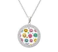 DJUETRUI Collier avec pendentif visage heureux couleur pastel pour femme, collier commémoratif en diamant, accessoire de mode, anniversaire de mariage, anniversaire, cadeau de Noël pour femme, maman
