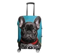 DJUETRUI Housse de bagage avec appareil photo - Élastique - Anti-rayures - Lavable et anti-poussière - Convient aux bagages de 45,7 à 81,3 cm, Chiot bouledogue français avec appareil photo, L