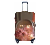 DJUETRUI Housse de bagage avec bougies roses et fleurs - Housse élastique anti-rayures - Lavable et anti-poussière - Convient aux bagages de 45,7 à 81,3 cm, Noir , L