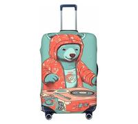 DJUETRUI Housse de bagage avec motif ours qui aime faire de la musique - Housse élastique anti-rayures - Lavable et anti-poussière - Convient aux bagages de 45,7 à 81,3 cm - Noir, L, Noir , L
