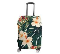 DJUETRUI Housse de bagage élastique anti-rayures et résistante à la poussière pour bagages de 45,7 à 81,3 cm, Fleurs tropicales d'été hawaïennes feuilles de palmier, L