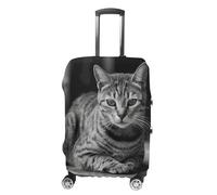 DJUETRUI Housse de bagage élastique chat gris anti-rayures housse de valise de voyage protecteur lavable anti-poussière housse de bagages convient aux bagages de 45,7 à 81,3 cm, Un chat gris, S