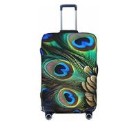 DJUETRUI Housse de bagage en plumes de paon élastique anti-rayures pour valises de voyage lavable et anti-poussière pour bagages de 45,7 à 81,3 cm, Noir , M