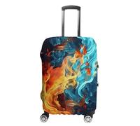 DJUETRUI Housse de bagage motif feu et eau - Housse de valise élastique anti-rayures - Lavable et anti-poussière - Convient aux bagages de 45,7 à 81,3 cm, Motif feu et eau, S