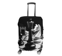 DJUETRUI Housse de bagage noire et blanche - Élastique - Anti-rayures - Lavable et anti-poussière - Convient aux bagages de 45,7 à 81,3 cm, Jeu d'échecs noir et blanc, XL