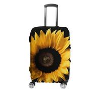 DJUETRUI Housse de bagage tournesol sur fond noir élastique anti-rayures pour valise de voyage lavable anti-poussière pour bagages de 45,7 à 81,3 cm, Tournesol sur fond noir, S