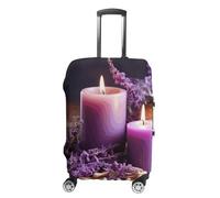 DJUETRUI Housse de bagage violette lavande avec bougies - Housse de valise élastique anti-rayures - Lavable et anti-poussière - Convient aux bagages de 45,7 à 81,3 cm, Lavande violette avec bougies, L