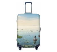 DJUETRUI Housse de protection élastique lavable pour bagages de 45,7 à 81,3 cm - Motif paysage marin, Noir , x-large