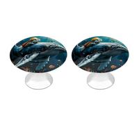 DJUETRUI Lot de 2 boutons d'armoire ronds en acier inoxydable avec baleines profondes et tortues de mer - Poignées de porte décoratives rustiques pour chambre à coucher, placard, placard